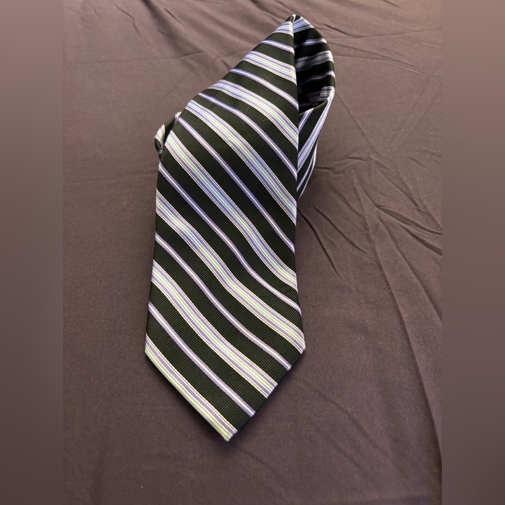 Chaps Ralph Lauren Mens Silk Neck Tie Purple Black White Striped